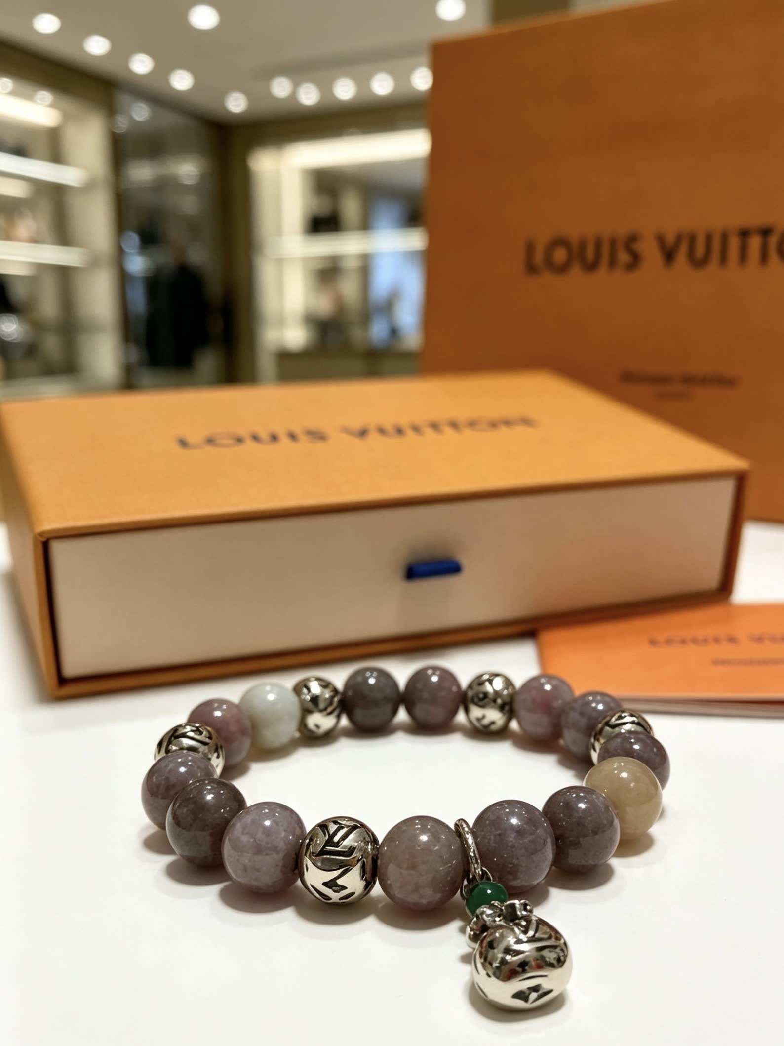 Louis Vuitton Beaded Bracelet with Silver Beads and Charm